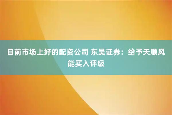 目前市场上好的配资公司 东吴证券：给予天顺风能买入评级